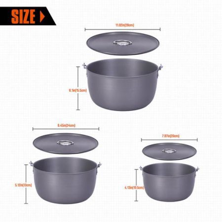 KingCamp Hard-Anodized Aluminum Camping Cookware Set 3PCS Pots