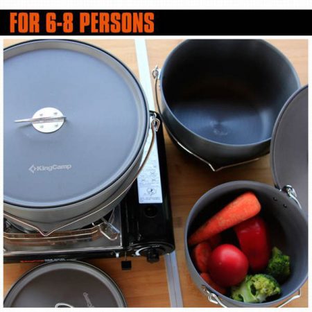 KingCamp Hard-Anodized Aluminum Camping Cookware Set 3PCS Pots