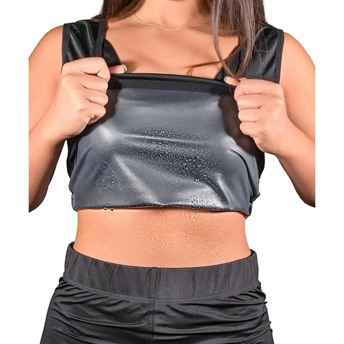 عکس تاپ تاپ آستین حلقه ای ورزشی طبی لاغری کوپر بر تن مدل خانم از نمای جلو