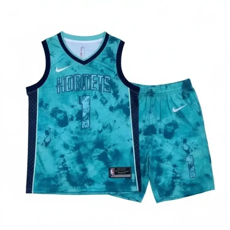 ست رکابی و شورت بزرگسال شارلوت هورنتس شماره ۱ لاملو بال با طرح تای-دای فیروزه‌ای و آبی