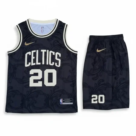 ست رکابی و شورت بسکتبال بزرگسال بوستون سلتیکس با طرح باروک مشکی و جزئیات طلایی و کرم