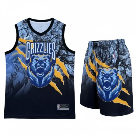 ست رکابی و شورت بسکتبال بزرگسال ممفیس گریزلیز با طرح گرافیکی خرس وحشی