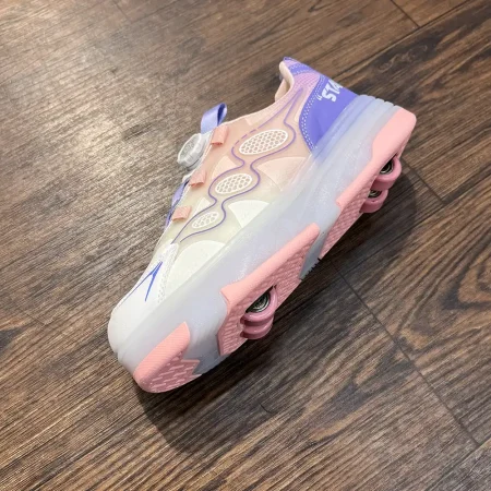 کفش بچه گانه اسکیتی چراغ دار دو حالته سفید صورتی پاستیلی