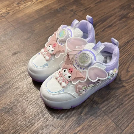 کفش بچه گانه اسکیتی چراغ دار دو حالته بنفش سفید