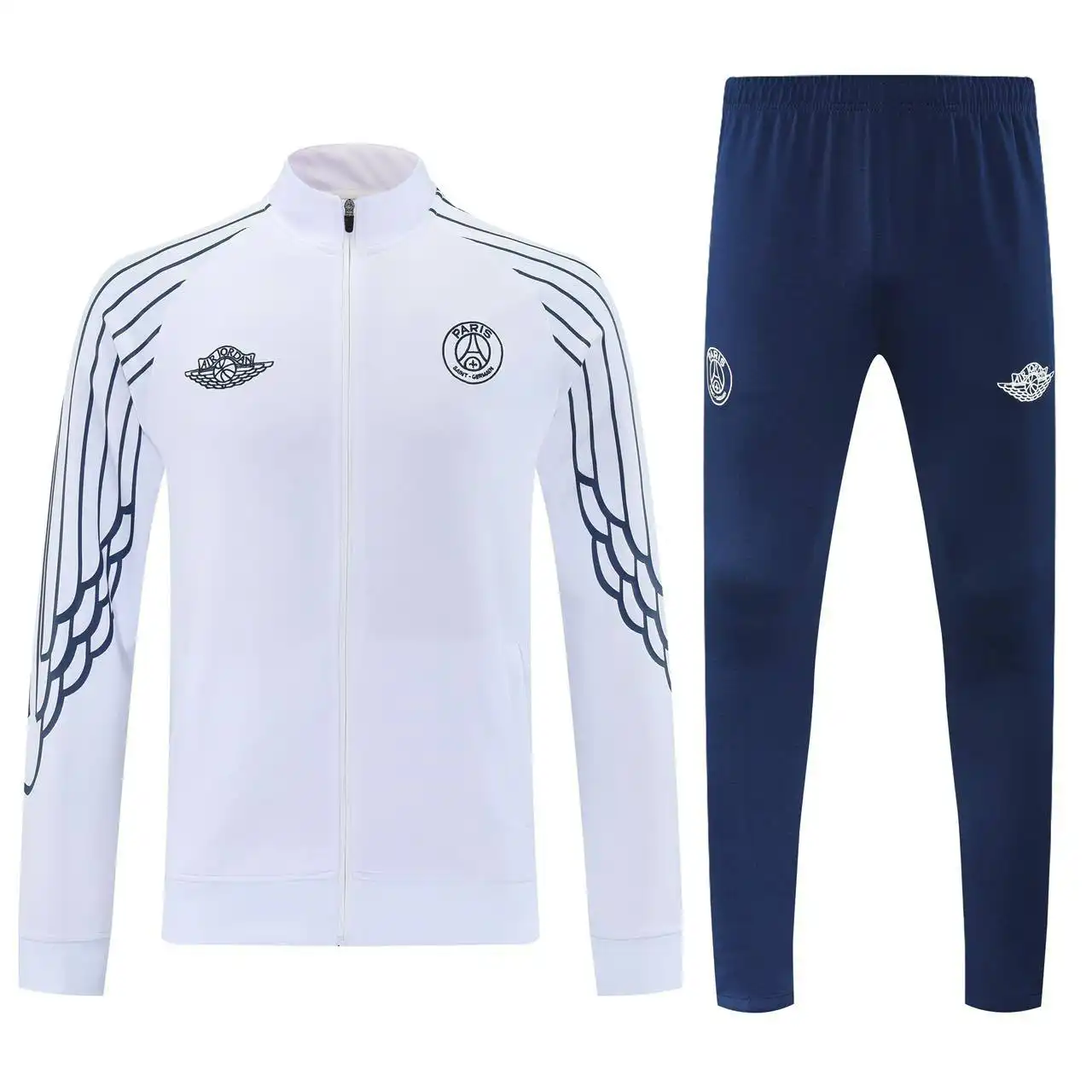 گرمکن شلوار سفید سرمه ای تمام زیپ پاریسن ژرمن 2026 با لوگو دوختی تایلندی